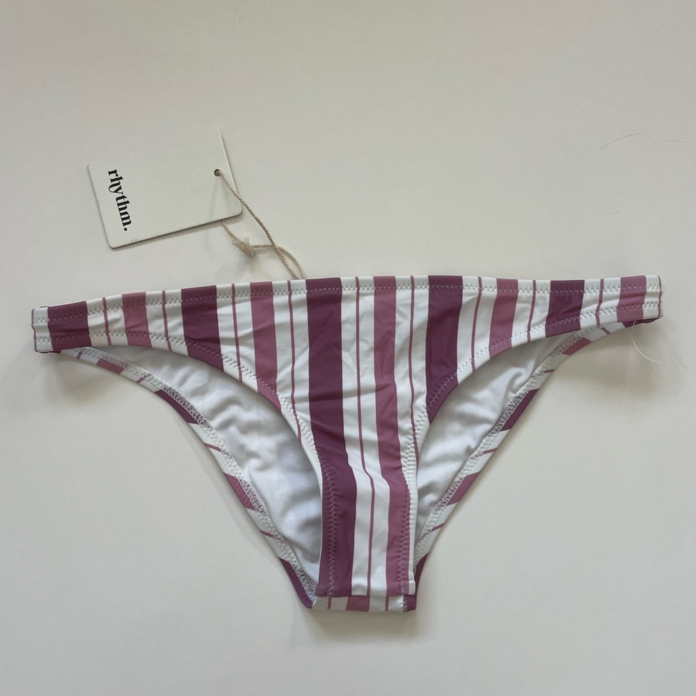 Rhythm Swimwear Purple and White Striped Bikini Bottom